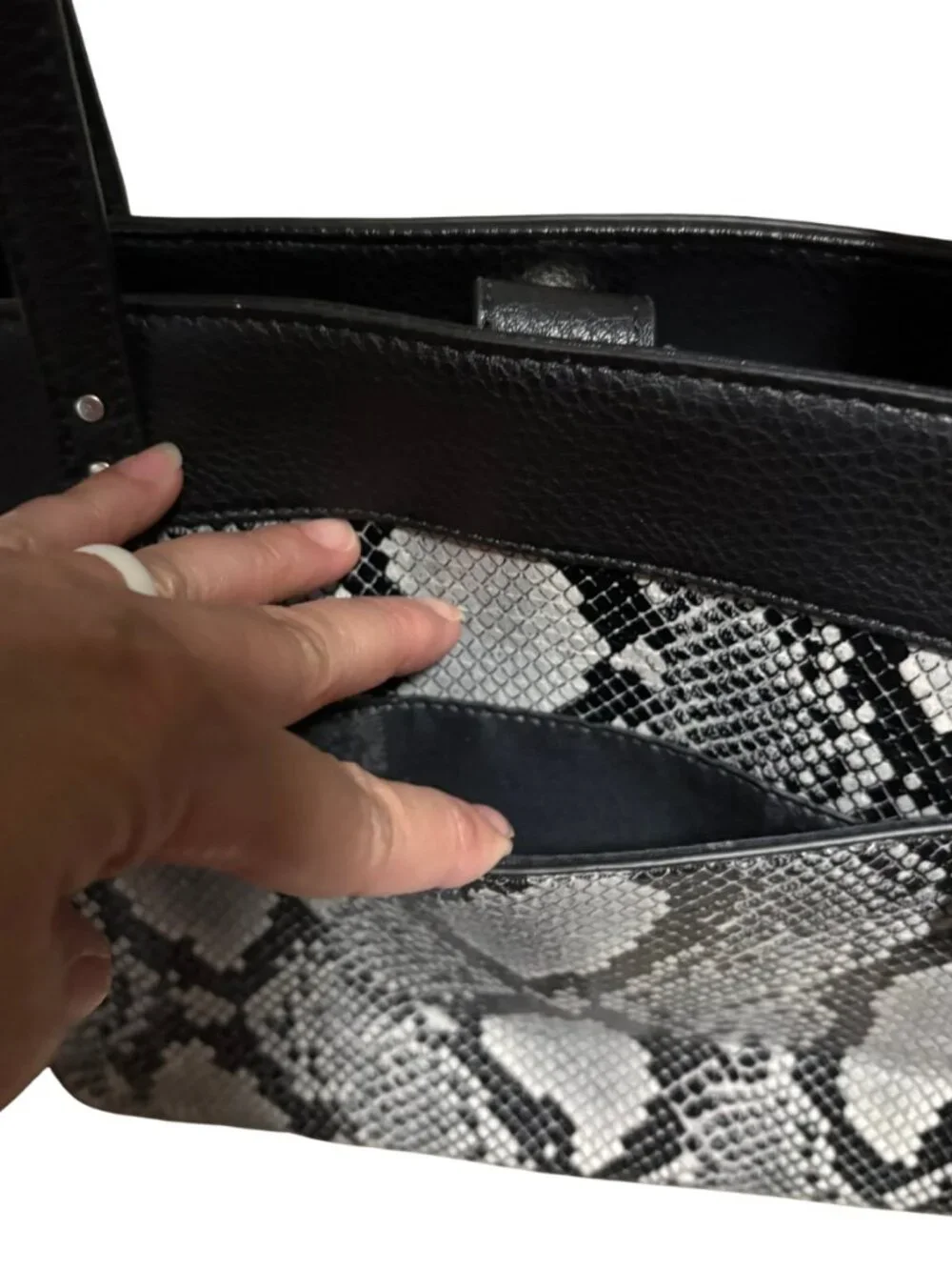 Anne Klein Snake Print Tote Bag Black White Python Embossed Mob Wife Chic